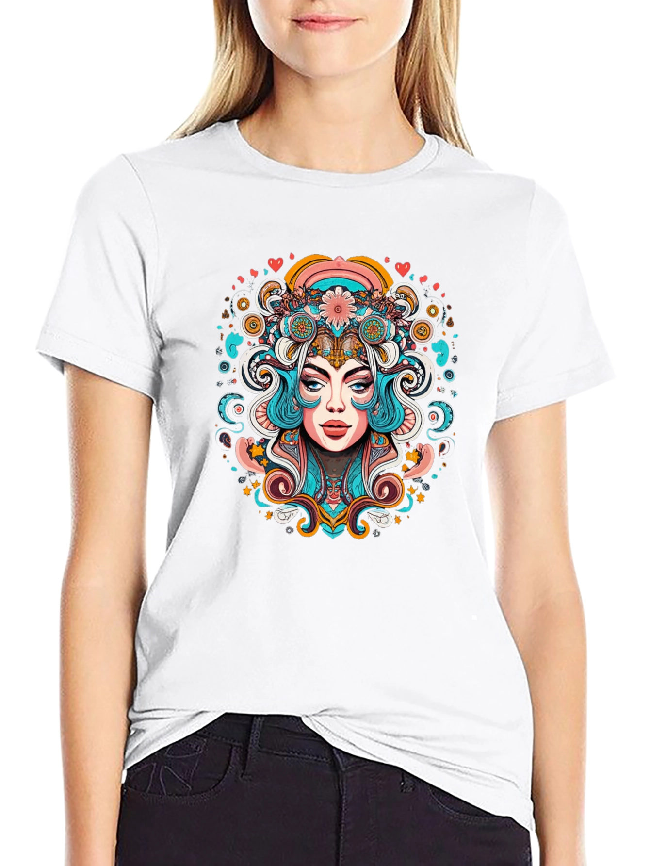 Psychedelic Woman Graphic Tee - Black Unisex T-Shirt