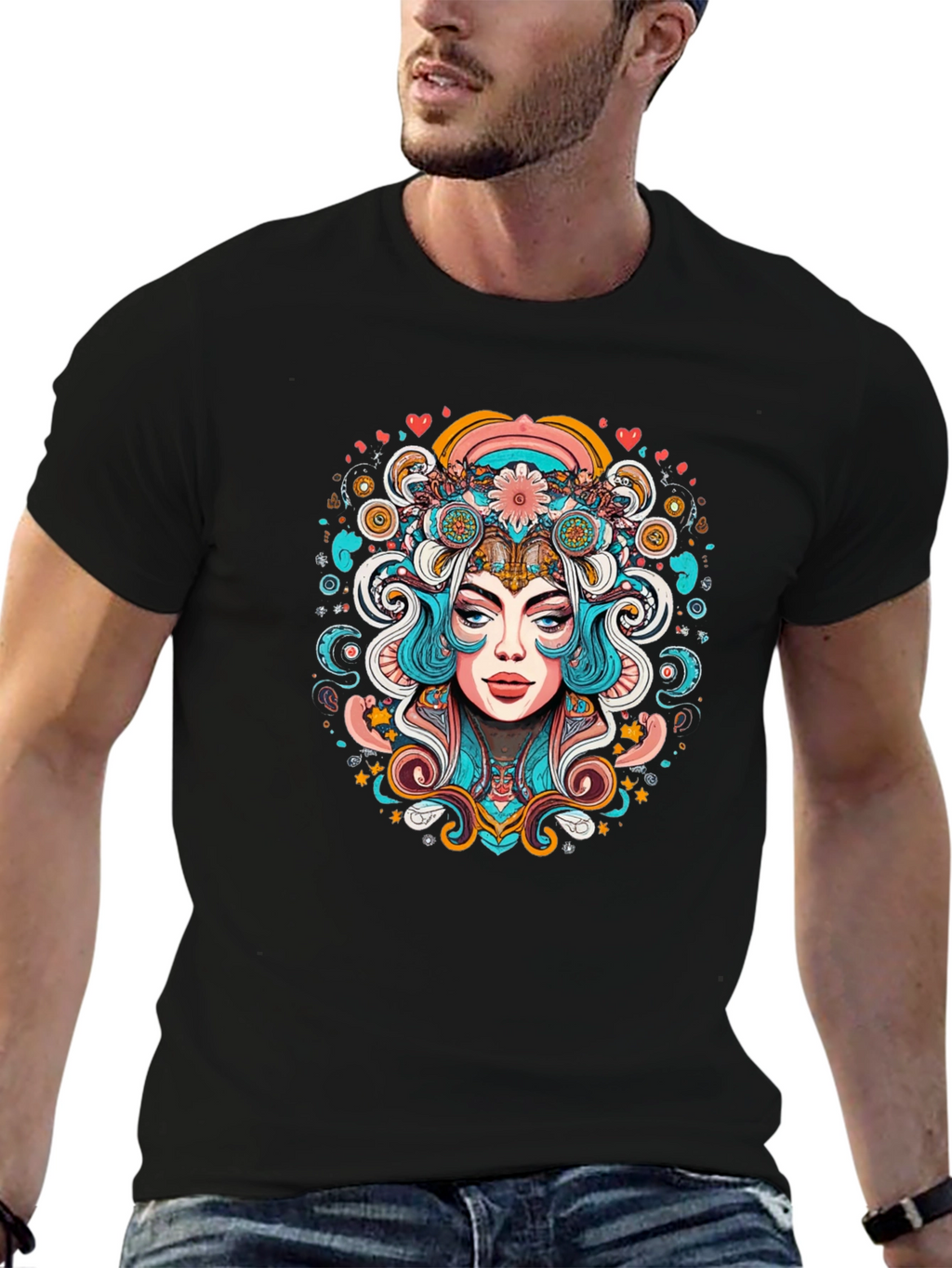 Psychedelic Woman Graphic Tee - Black Unisex T-Shirt