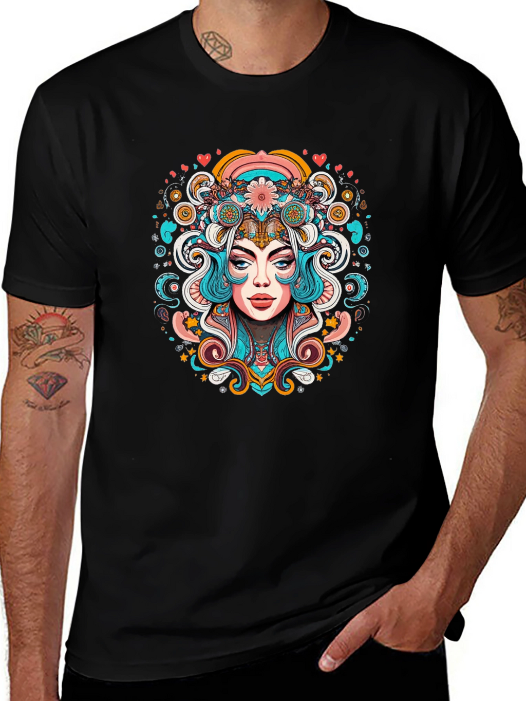 Psychedelic Woman Graphic Tee - Black Unisex T-Shirt