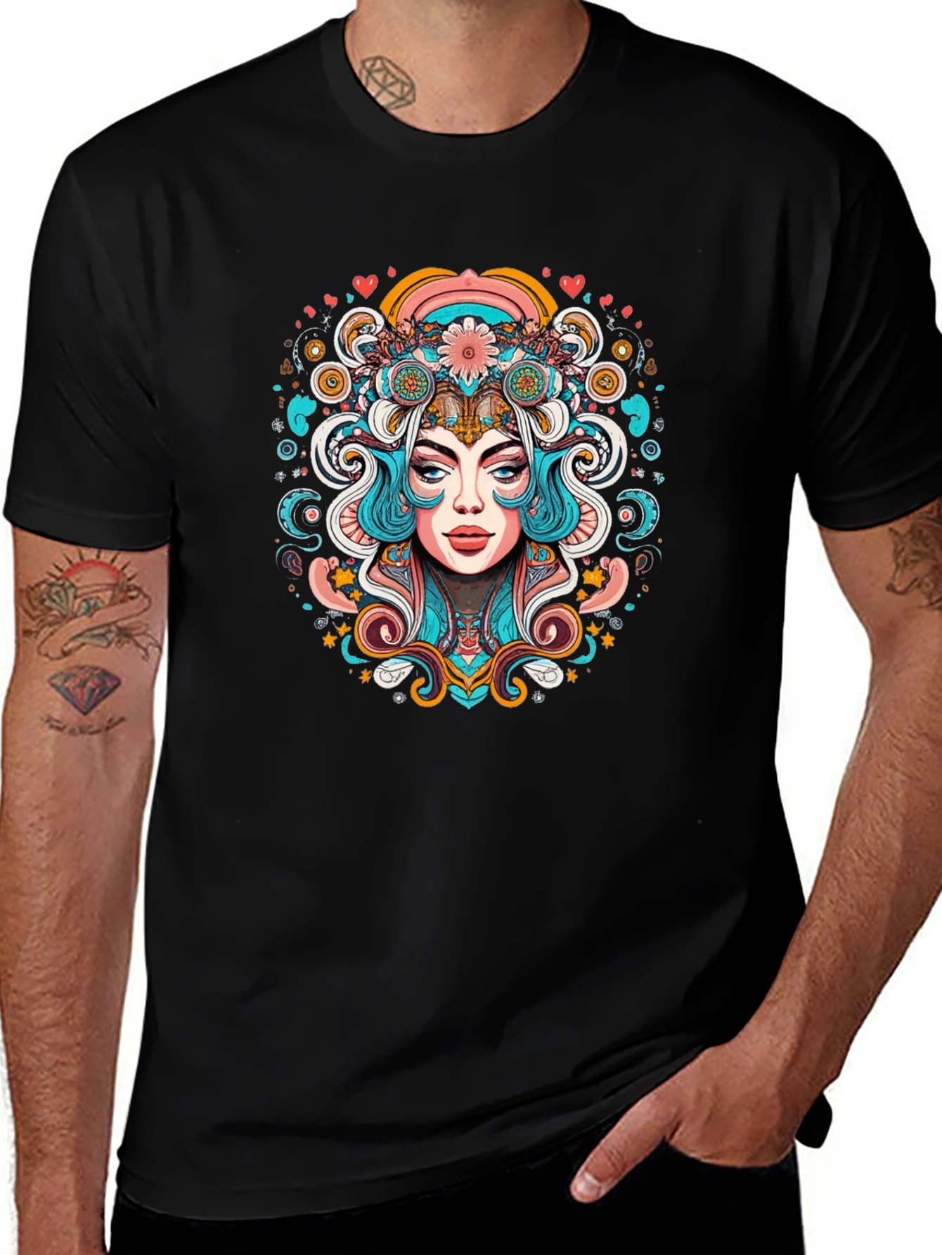 Psychedelic Woman Graphic Tee - Black Unisex T-Shirt