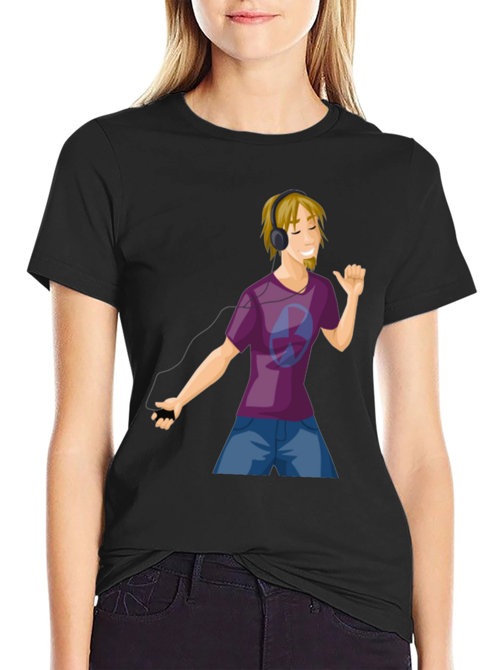 Mans Graphic Tee - Cartoon Music Lover