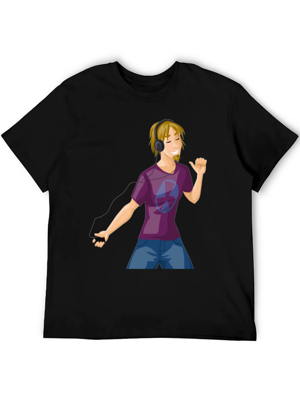 Mans Graphic Tee - Cartoon Music Lover