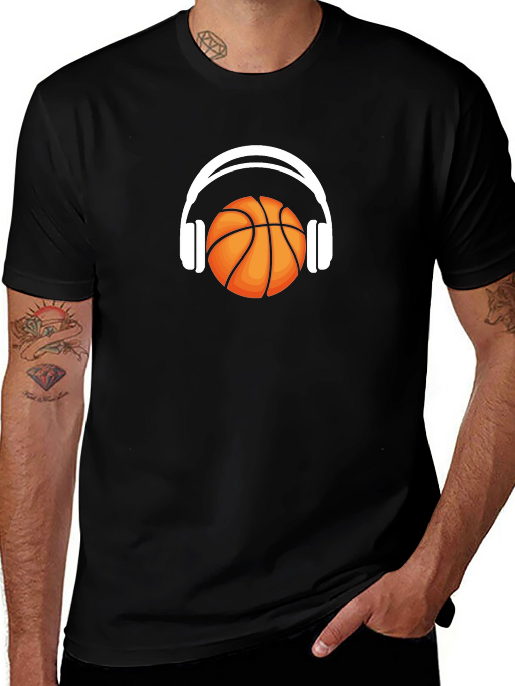 Basketball Headphones Graphic T-Shirt - Stylish Mens Tee
