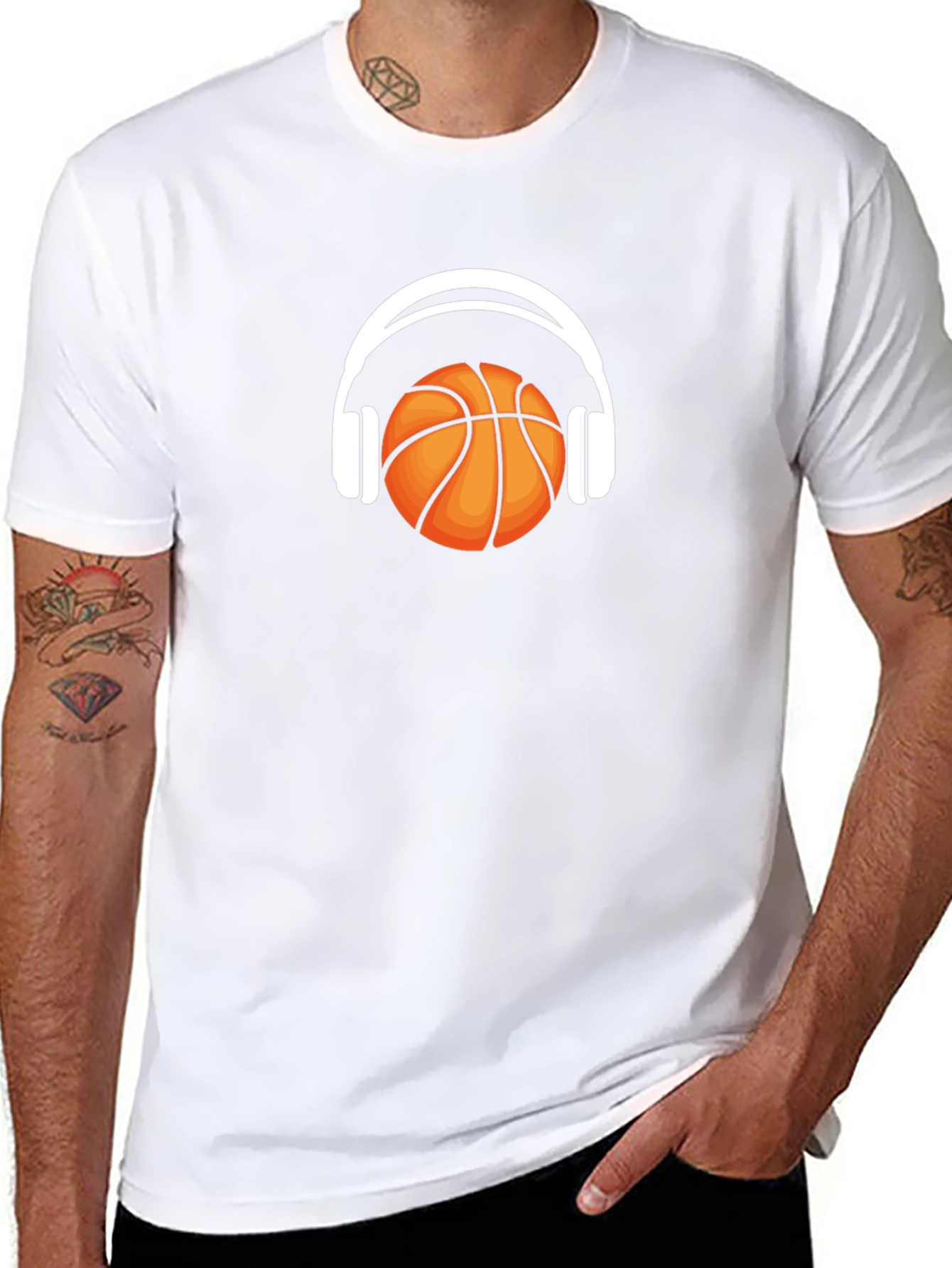 Basketball Headphones Graphic T-Shirt - Stylish Mens Tee