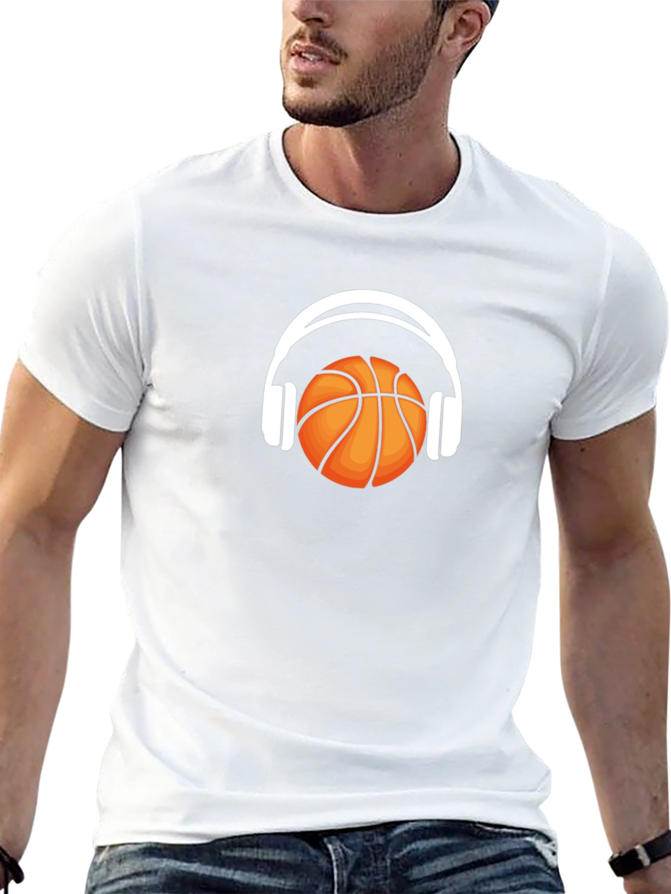 Basketball Headphones Graphic T-Shirt - Stylish Mens Tee