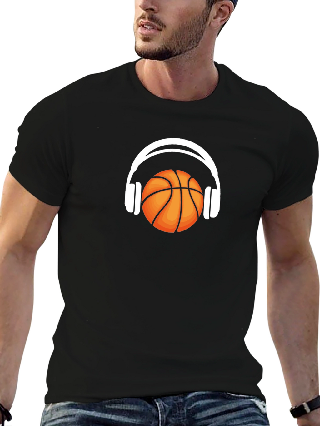 Basketball Headphones Graphic T-Shirt - Stylish Mens Tee