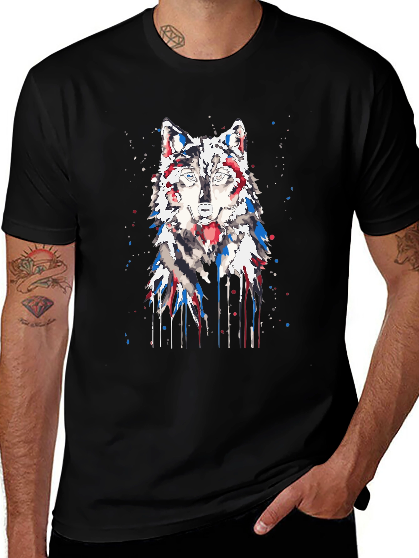 Watercolor Wolf Graphic T-Shirt - Black