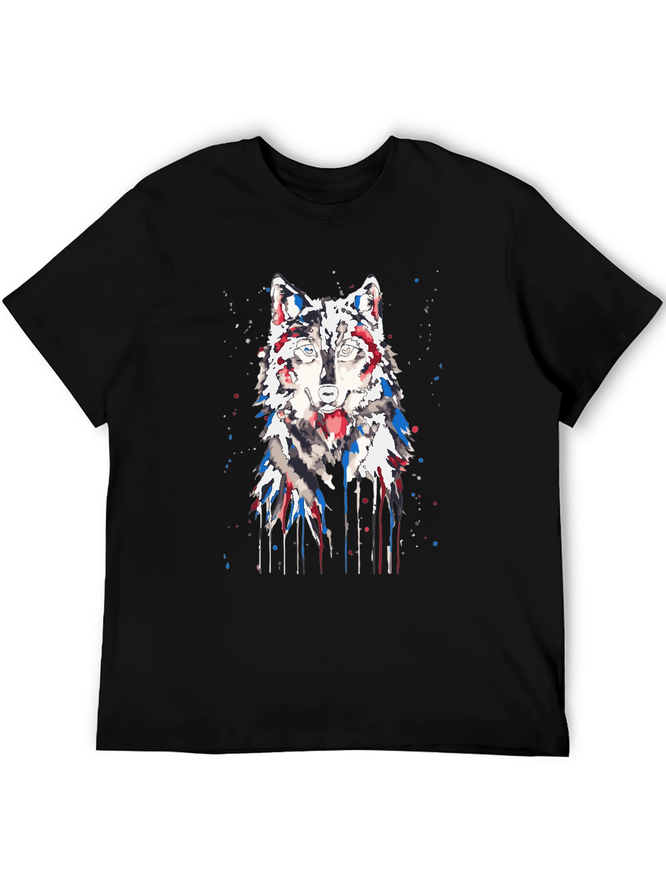 Watercolor Wolf Graphic T-Shirt - Black