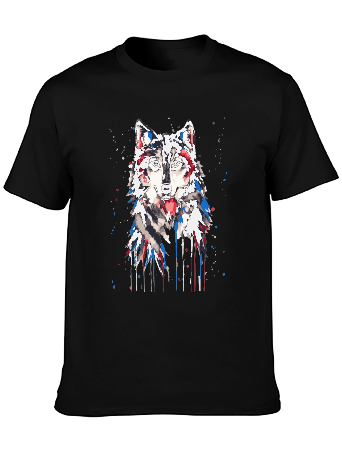 Watercolor Wolf Graphic T-Shirt - Black