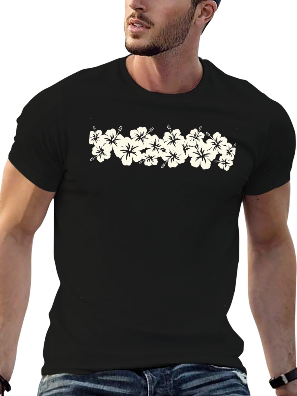 Floral Hibiscus Graphic Black T-Shirt