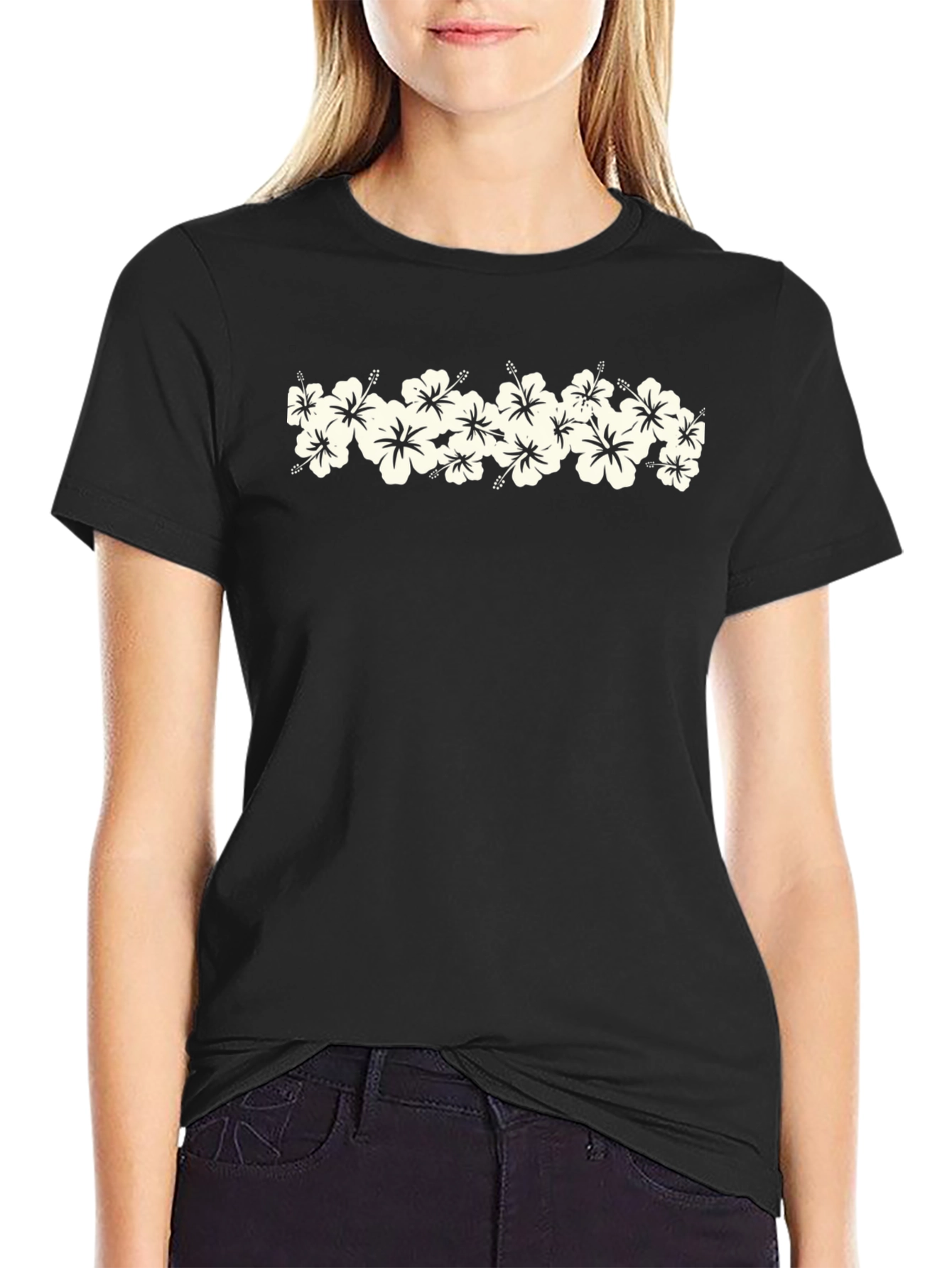 Floral Hibiscus Graphic Black T-Shirt