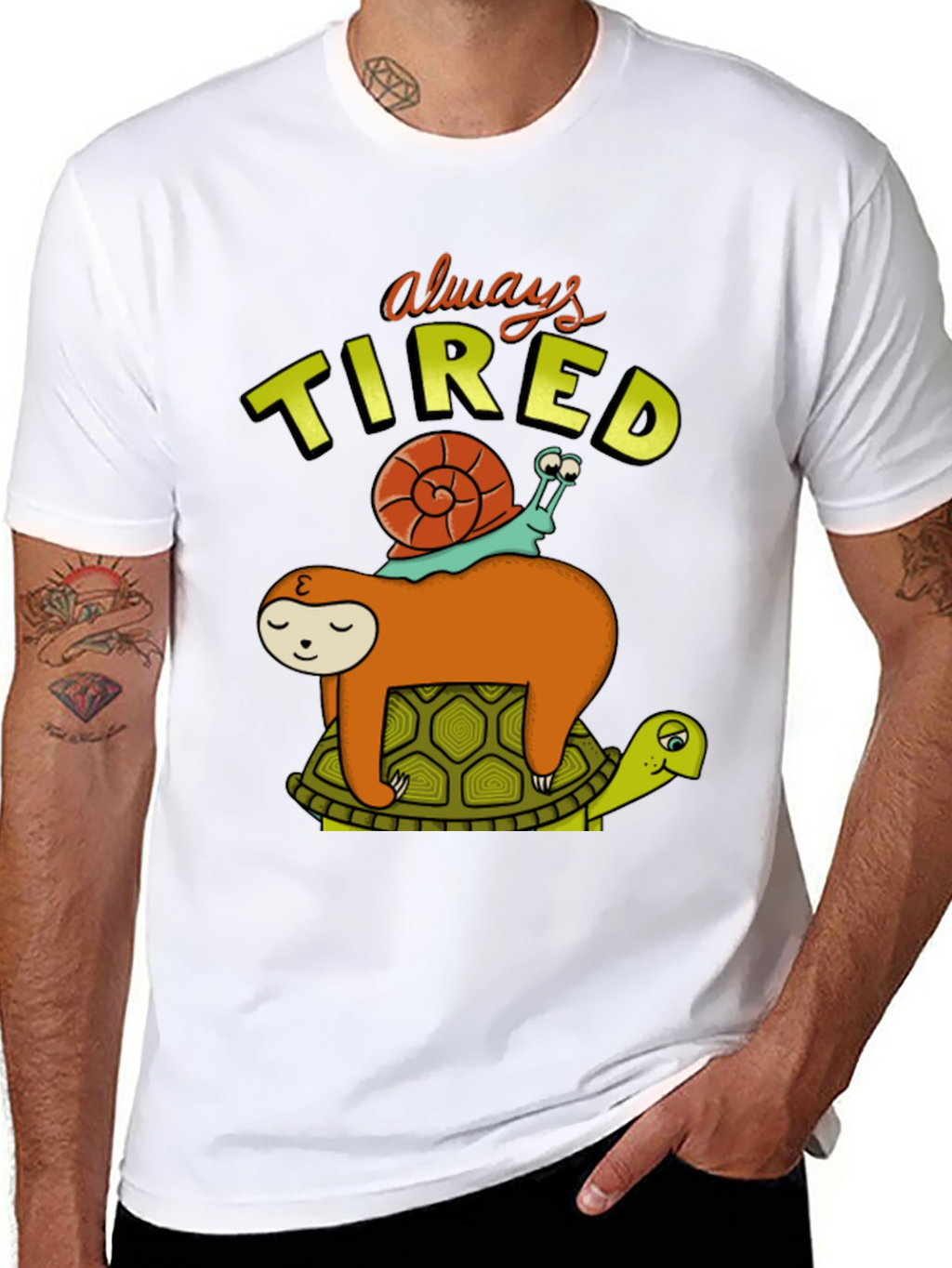 Always Tired T-Shirt with Sloth Snail and Turtle Design