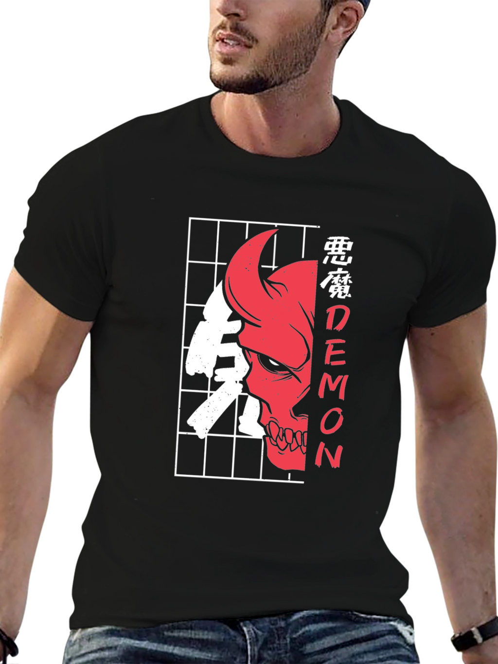 Demon Skull Graphic Tee - Urban Style Black T-Shirt