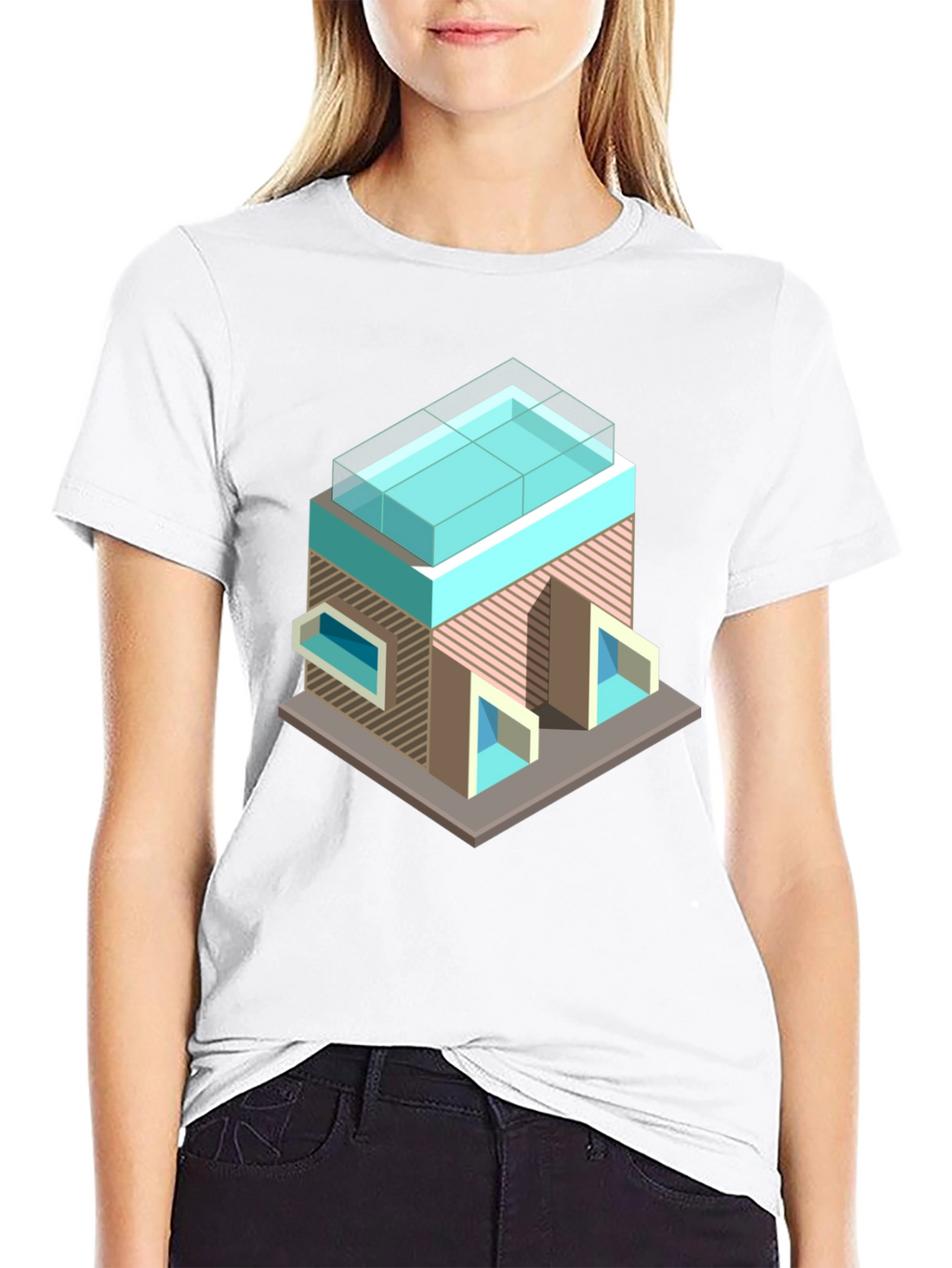 Modern Building Graphic Tee - Black Cotton Blend