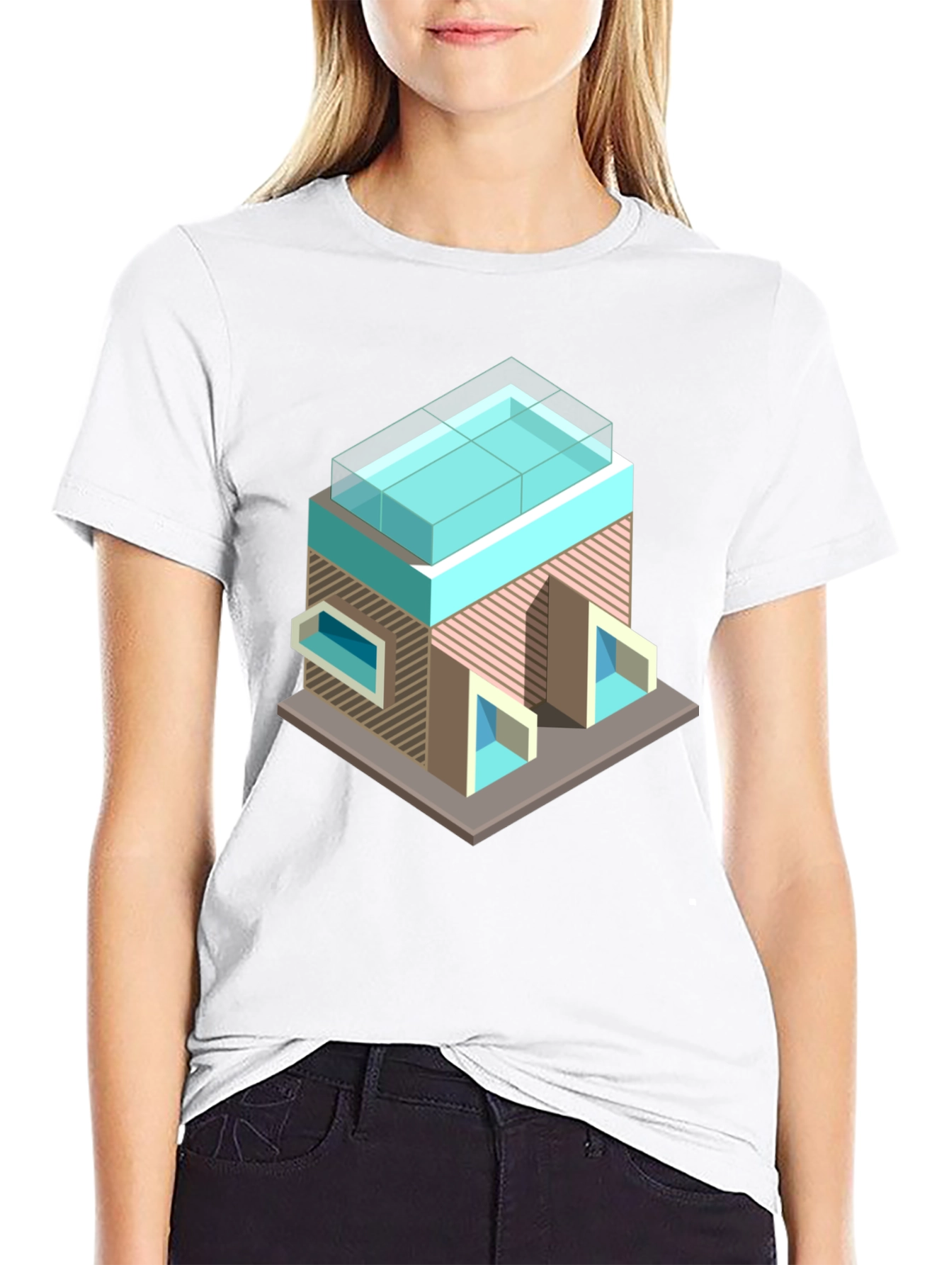 Modern Building Graphic Tee - Black Cotton Blend