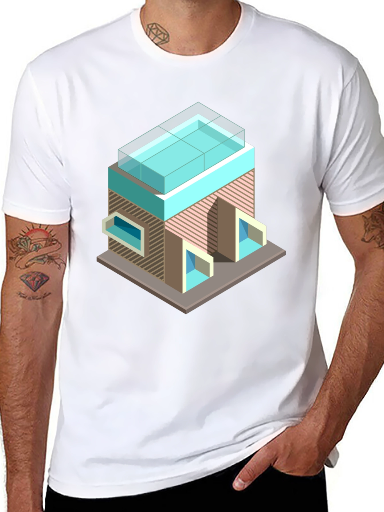Modern Building Graphic Tee - Black Cotton Blend
