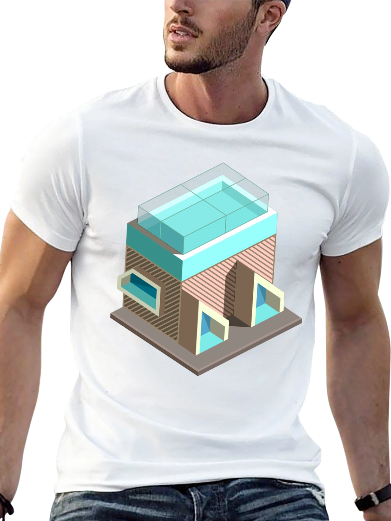 Modern Building Graphic Tee - Black Cotton Blend