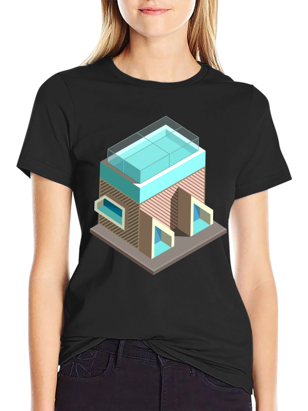 Modern Building Graphic Tee - Black Cotton Blend