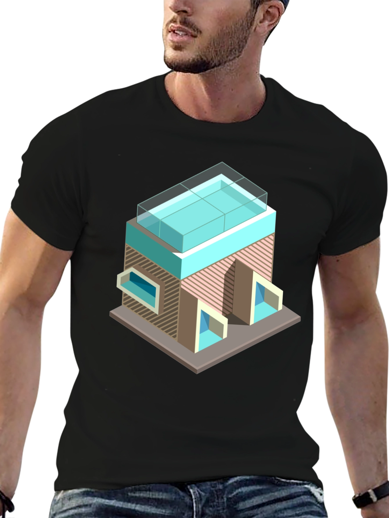 Modern Building Graphic Tee - Black Cotton Blend