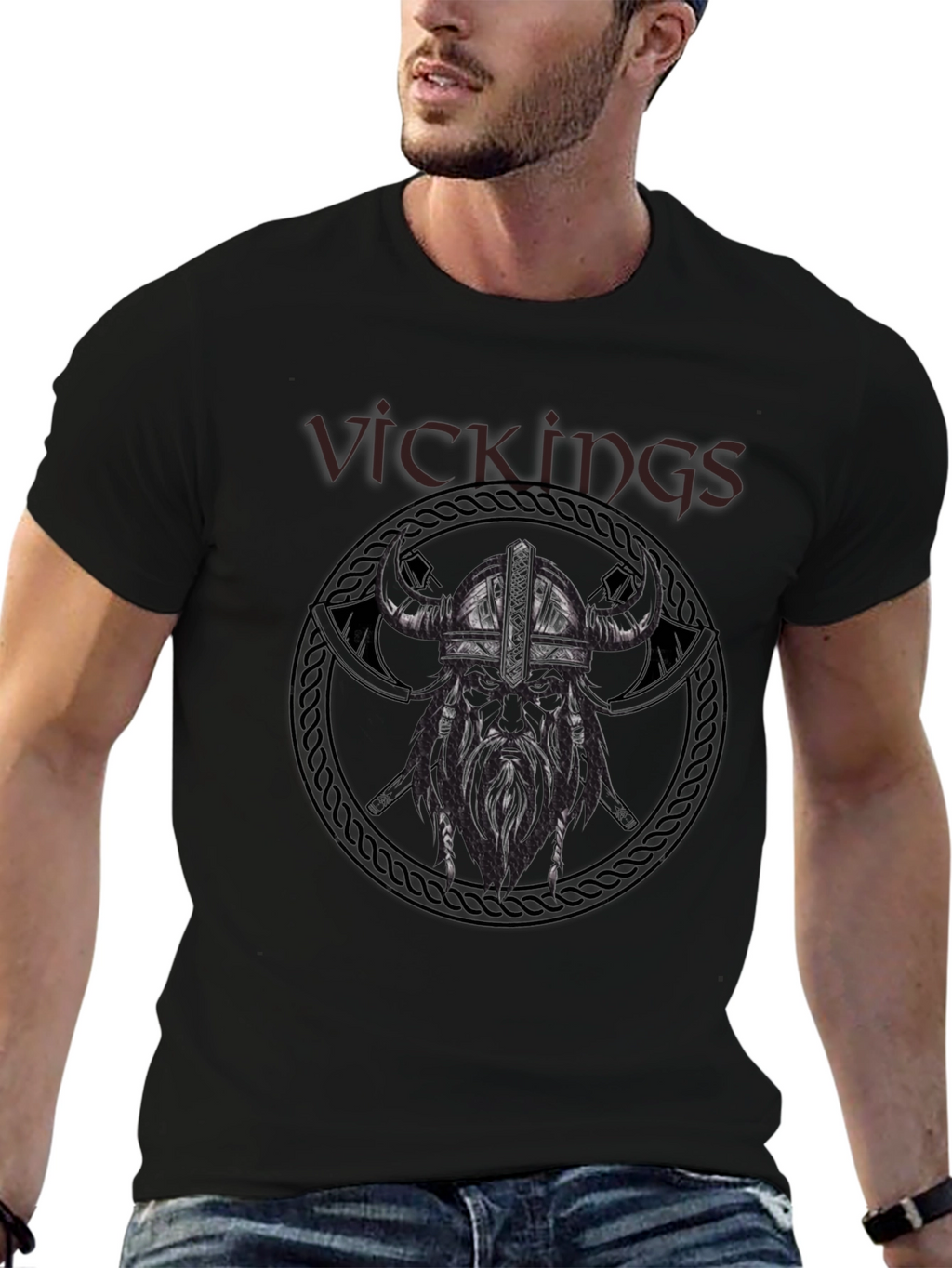 Viking Warrior Graphic Tee - Black Cotton T-Shirt