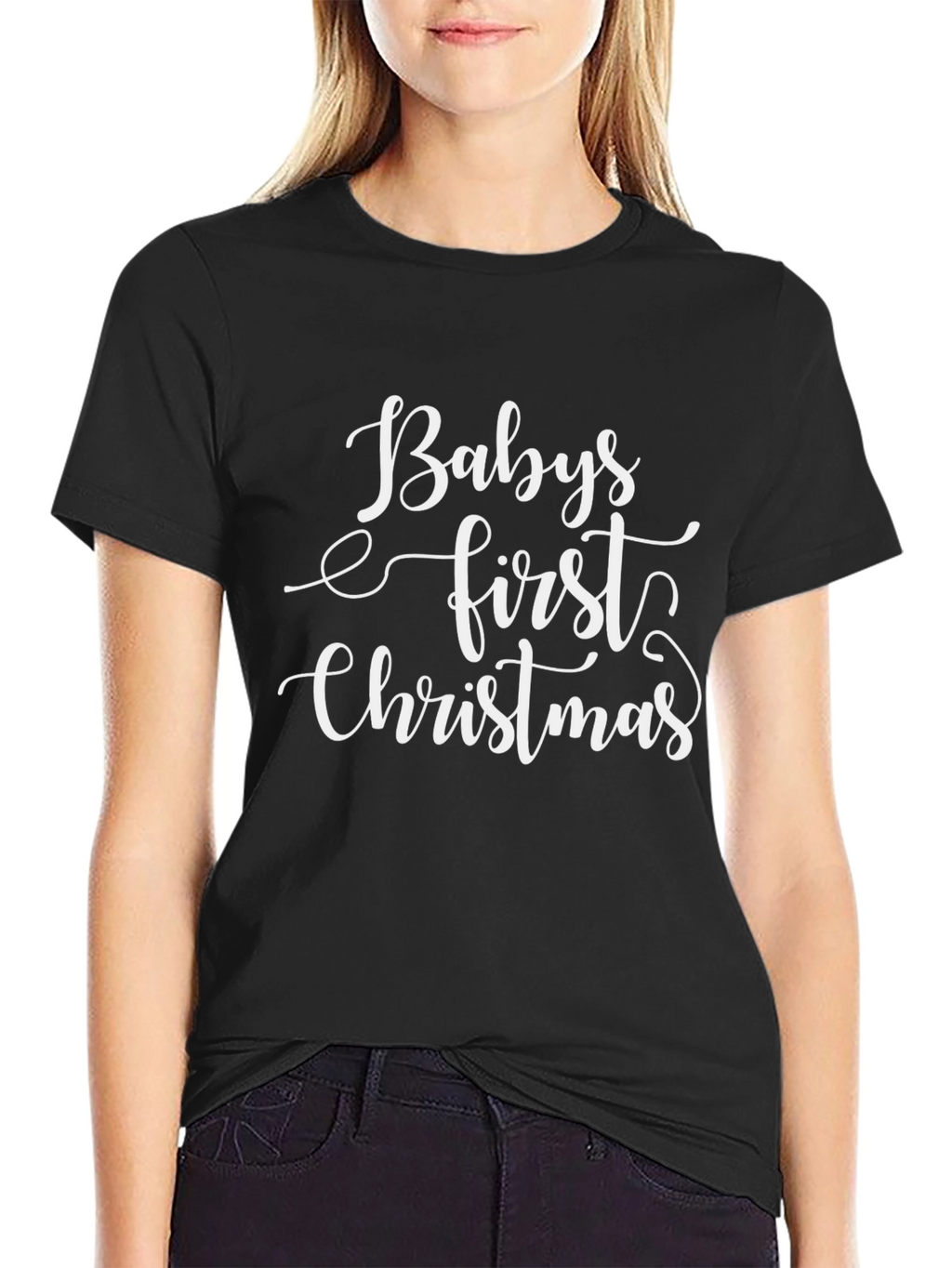 Babys First Christmas Black T-Shirt