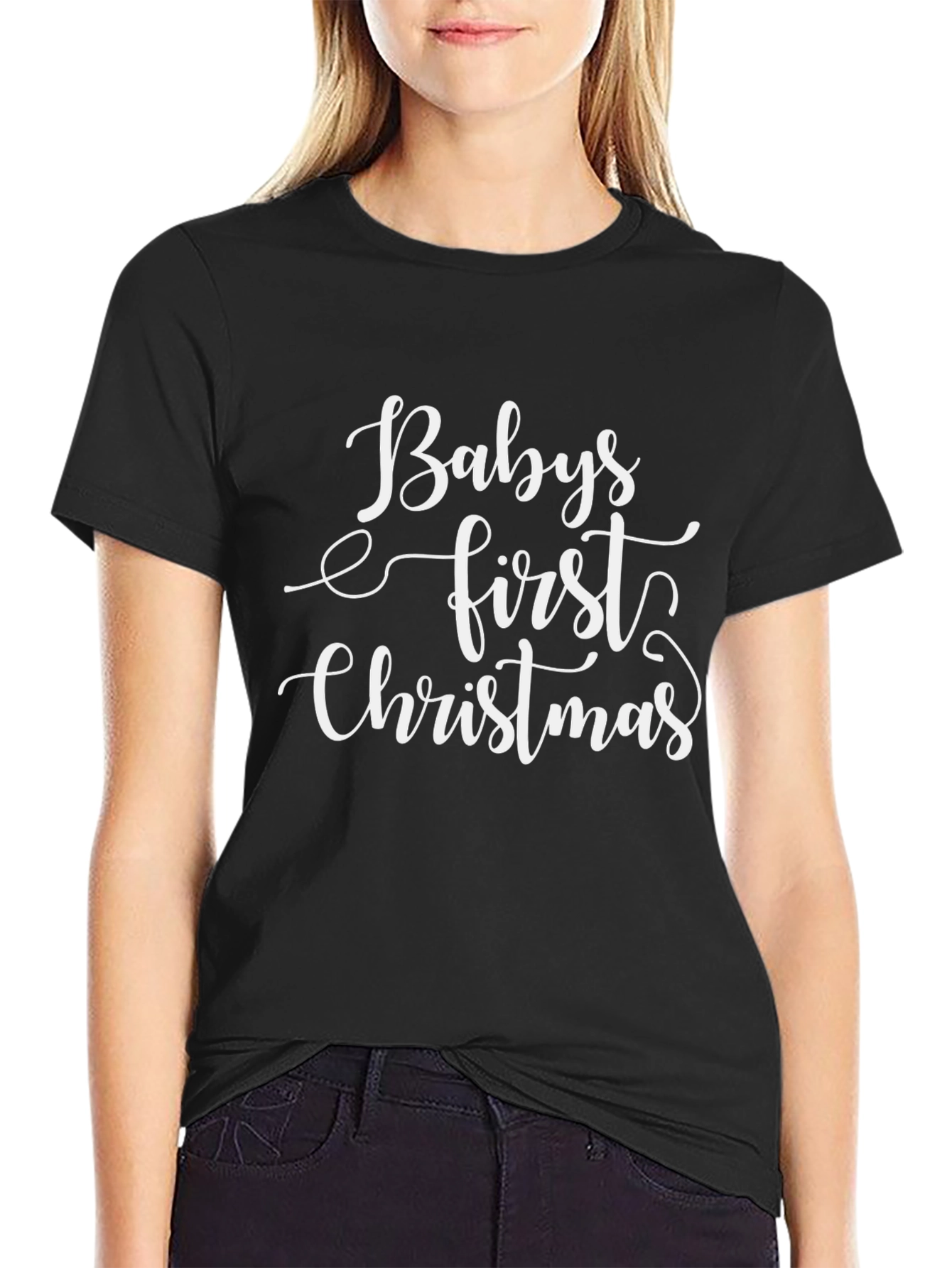 Babys First Christmas Black T-Shirt