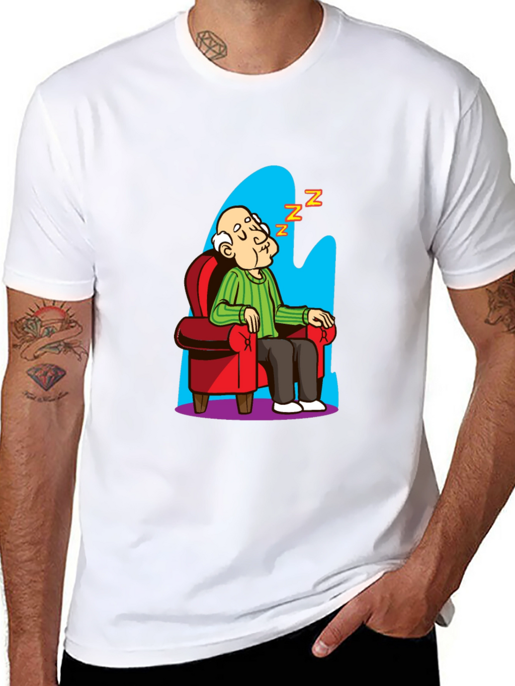 Funny Sleeping Grandpa Cartoon Graphic Tee
