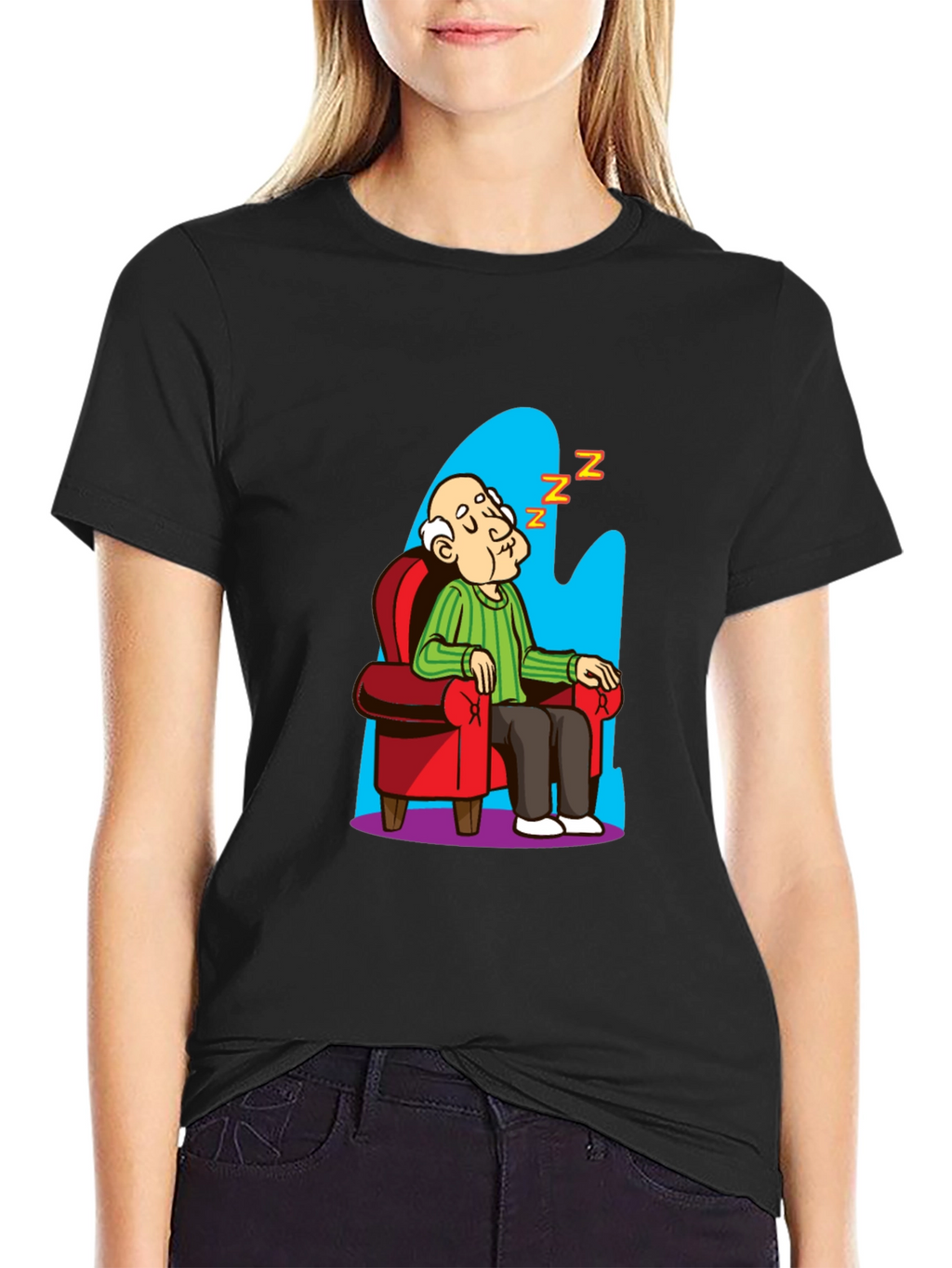 Funny Sleeping Grandpa Cartoon Graphic Tee