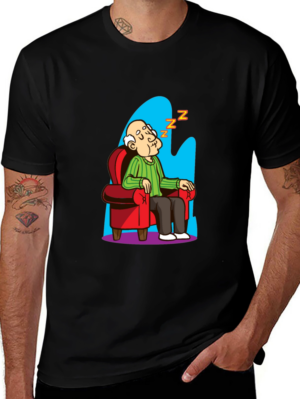 Funny Sleeping Grandpa Cartoon Graphic Tee