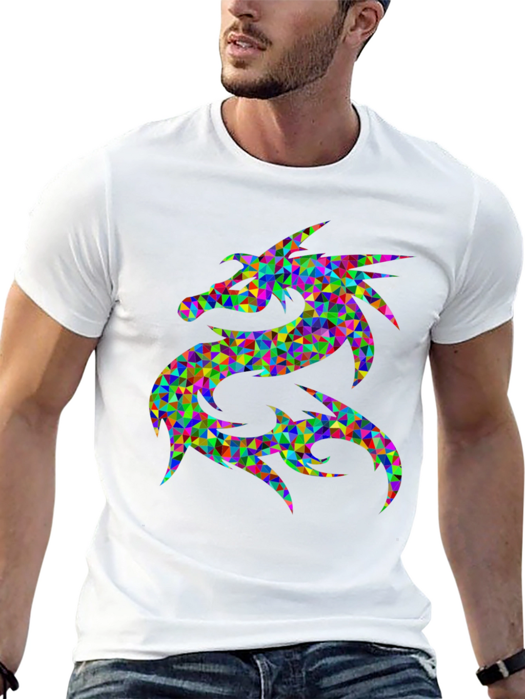 Prismatic Dragon Graphic Black T-Shirt