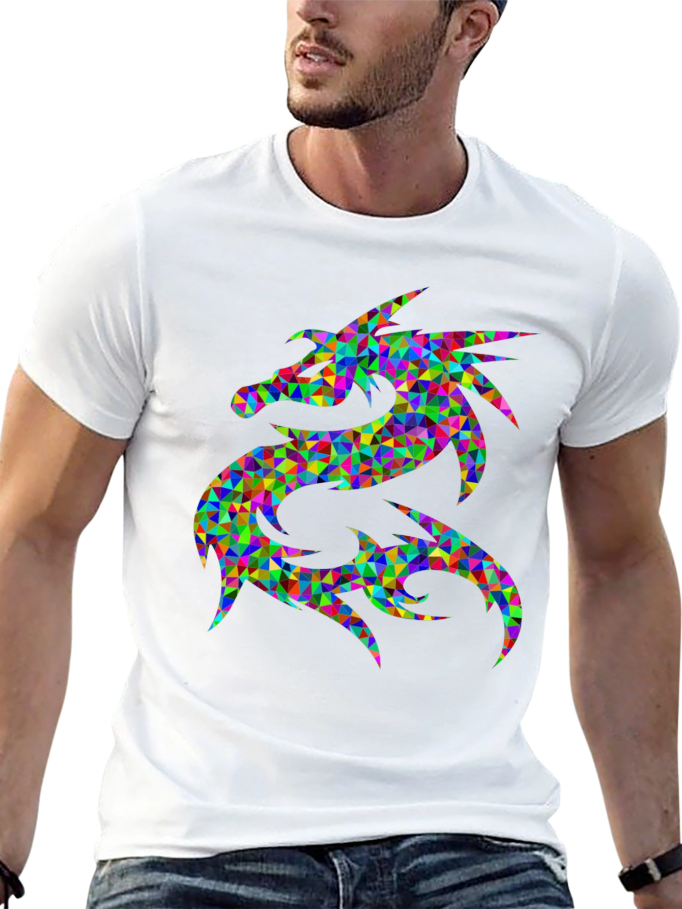 Prismatic Dragon Graphic Black T-Shirt