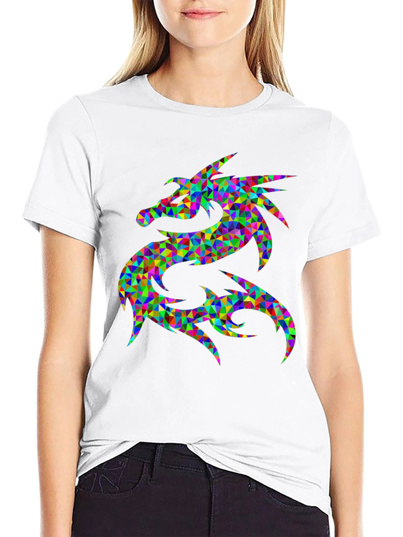 Prismatic Dragon Graphic Black T-Shirt