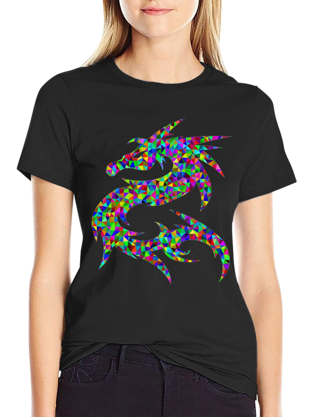 Prismatic Dragon Graphic Black T-Shirt