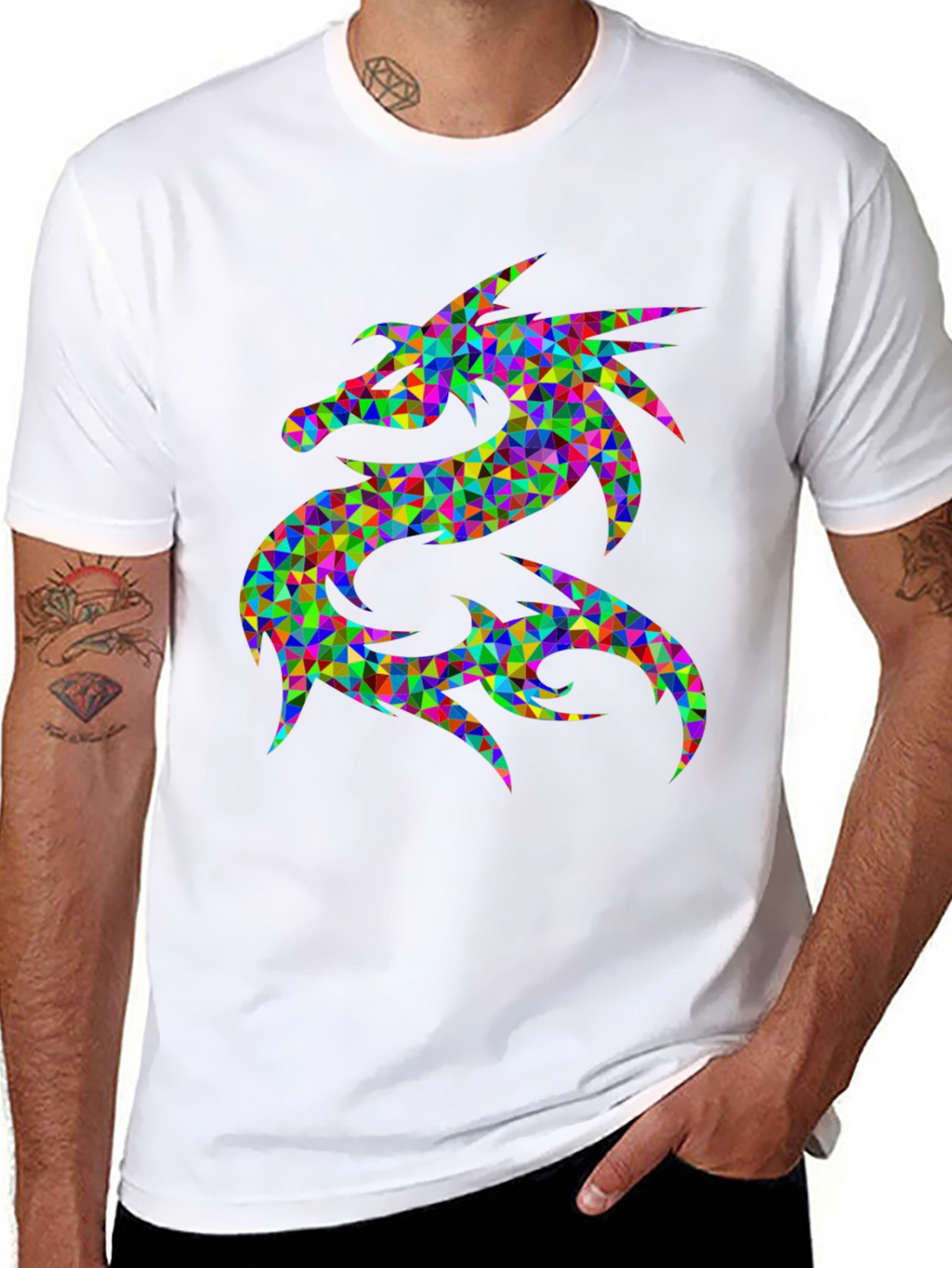 Prismatic Dragon Graphic Black T-Shirt