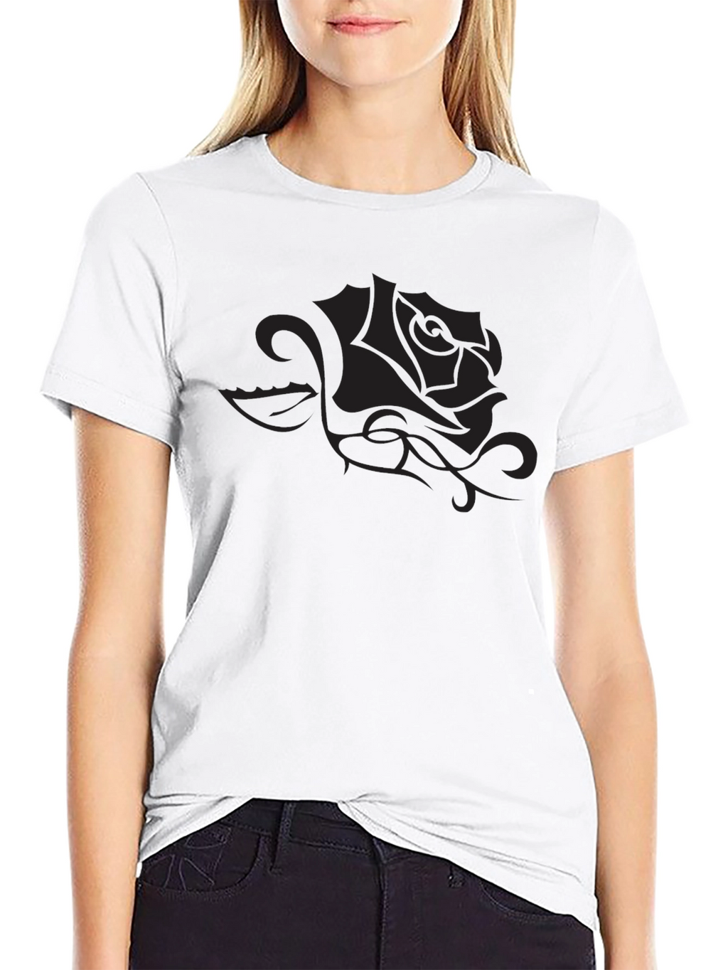 Mens Black T-Shirt with Rose Graphic
