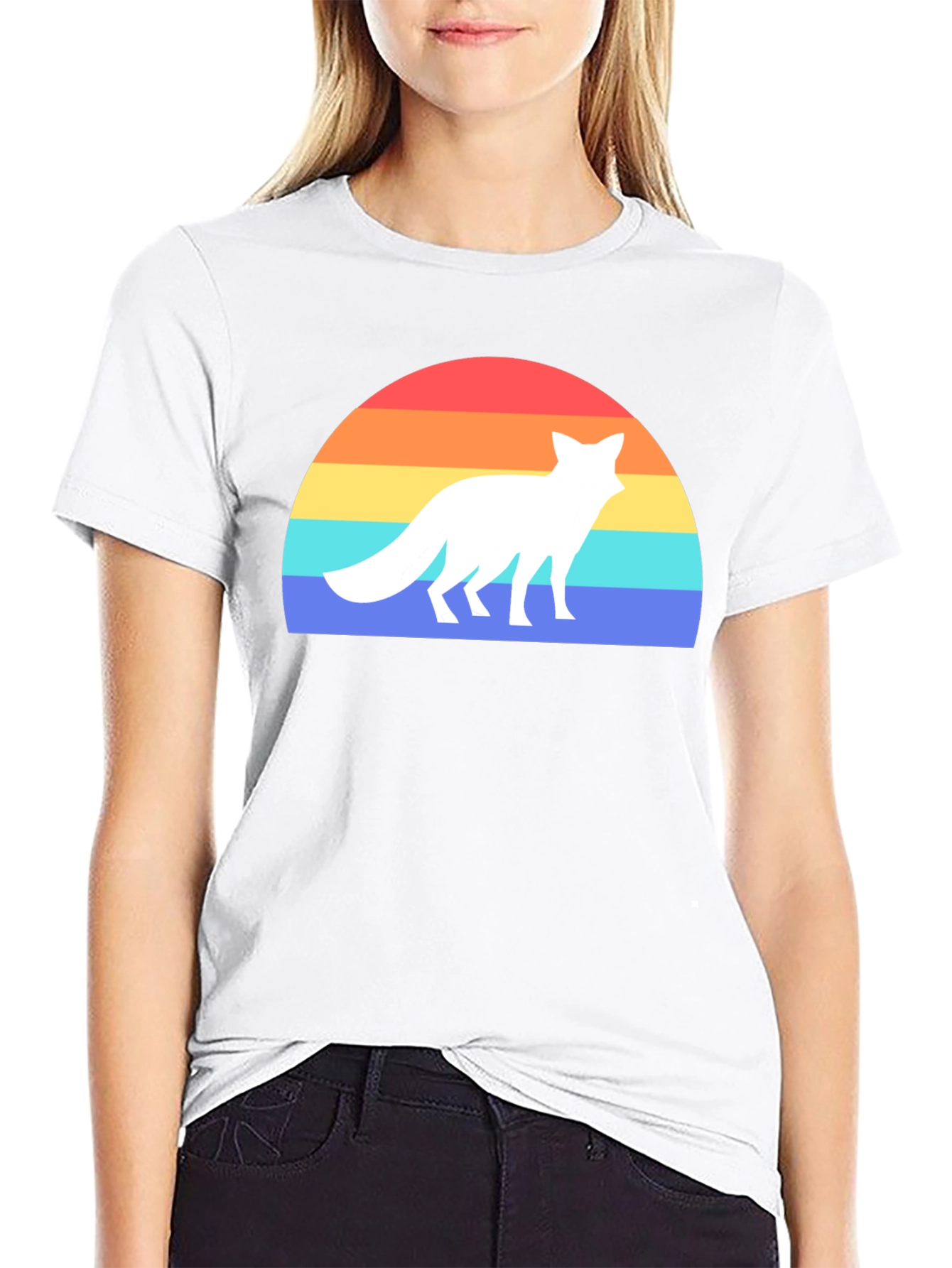 Retro Fox Sunset Graphic Tee - Black T-Shirt