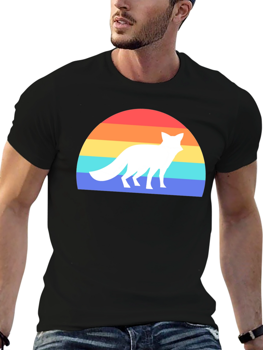 Retro Fox Sunset Graphic Tee - Black T-Shirt