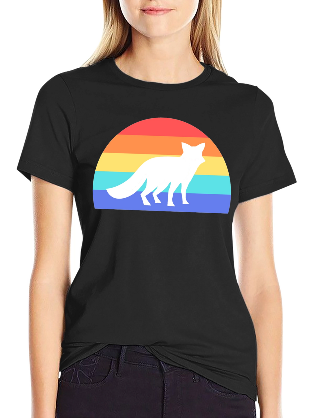 Retro Fox Sunset Graphic Tee - Black T-Shirt