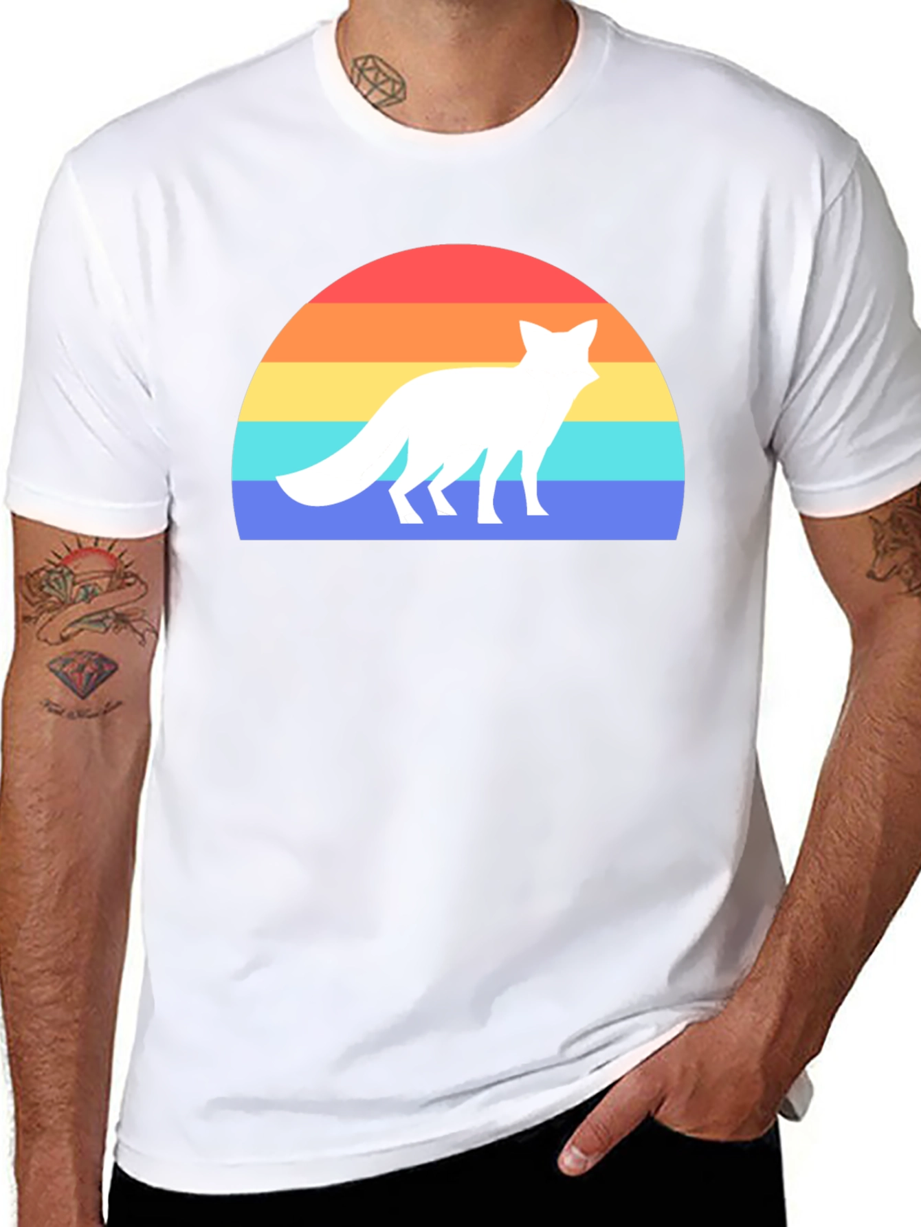 Retro Fox Sunset Graphic Tee - Black T-Shirt