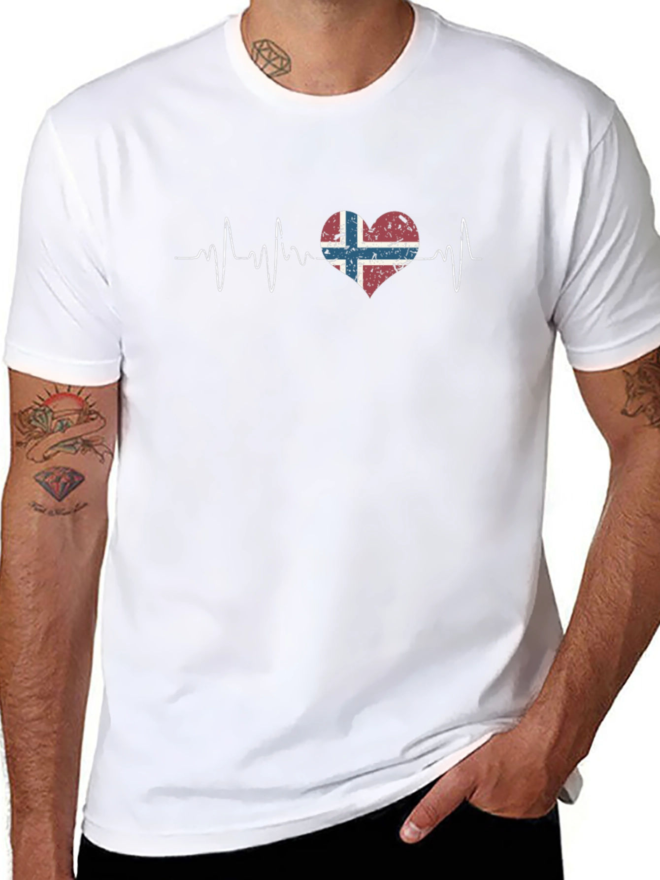 Norway Flag Heartbeat T-Shirt - Distressed Design