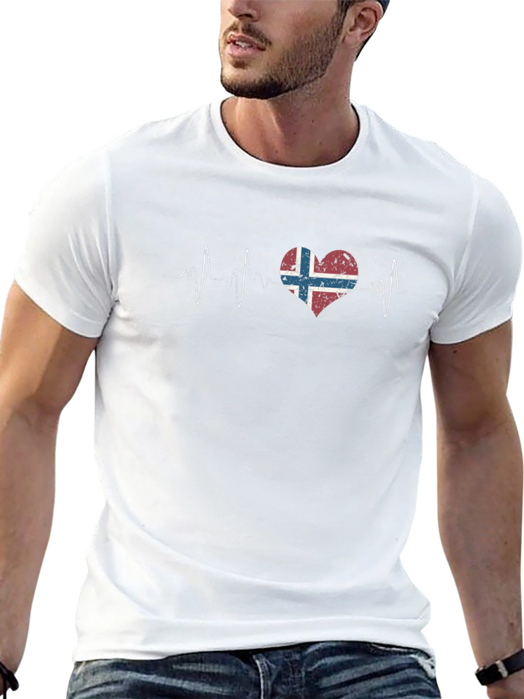 Norway Flag Heartbeat T-Shirt - Distressed Design