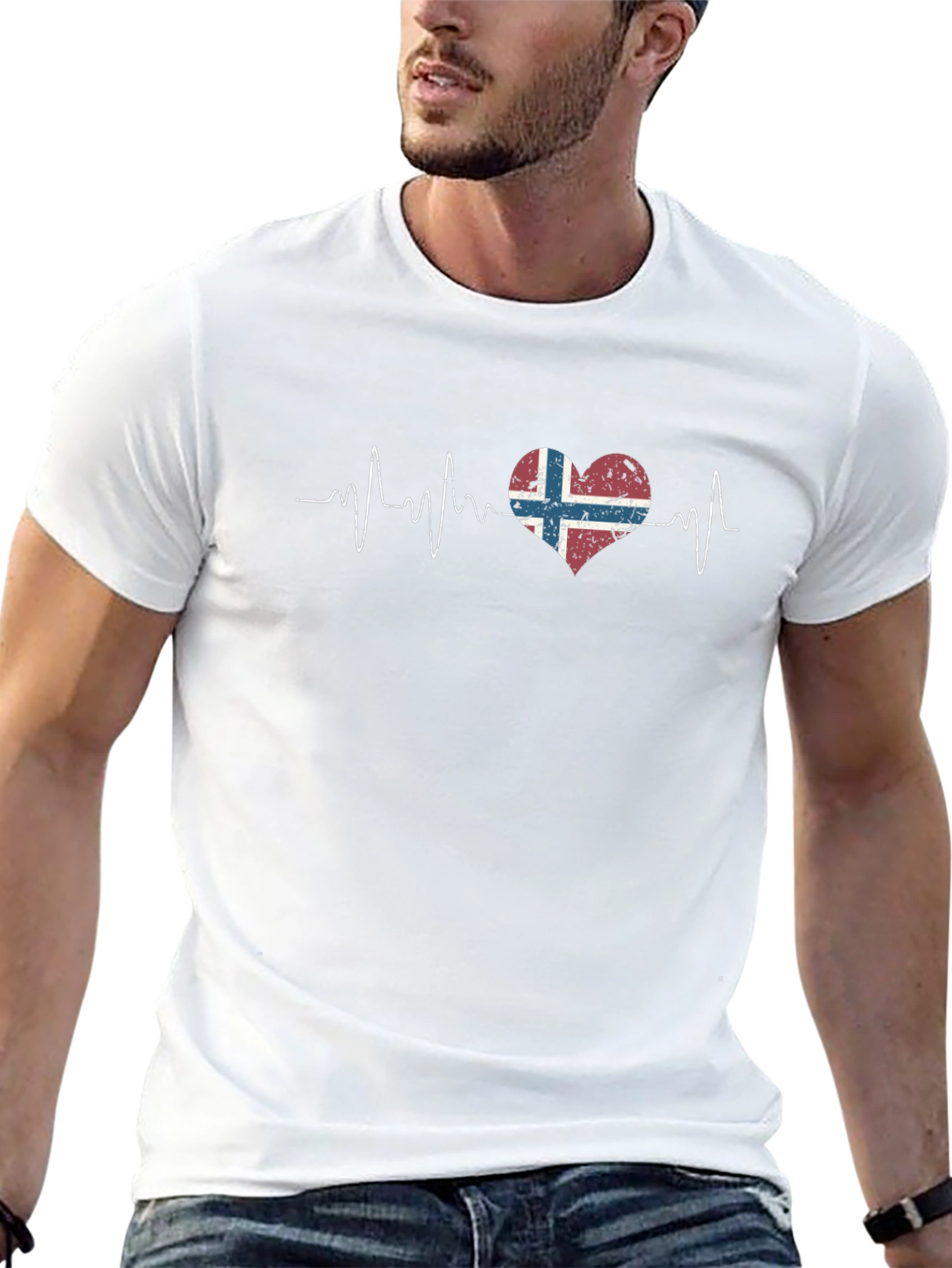Norway Flag Heartbeat T-Shirt - Distressed Design