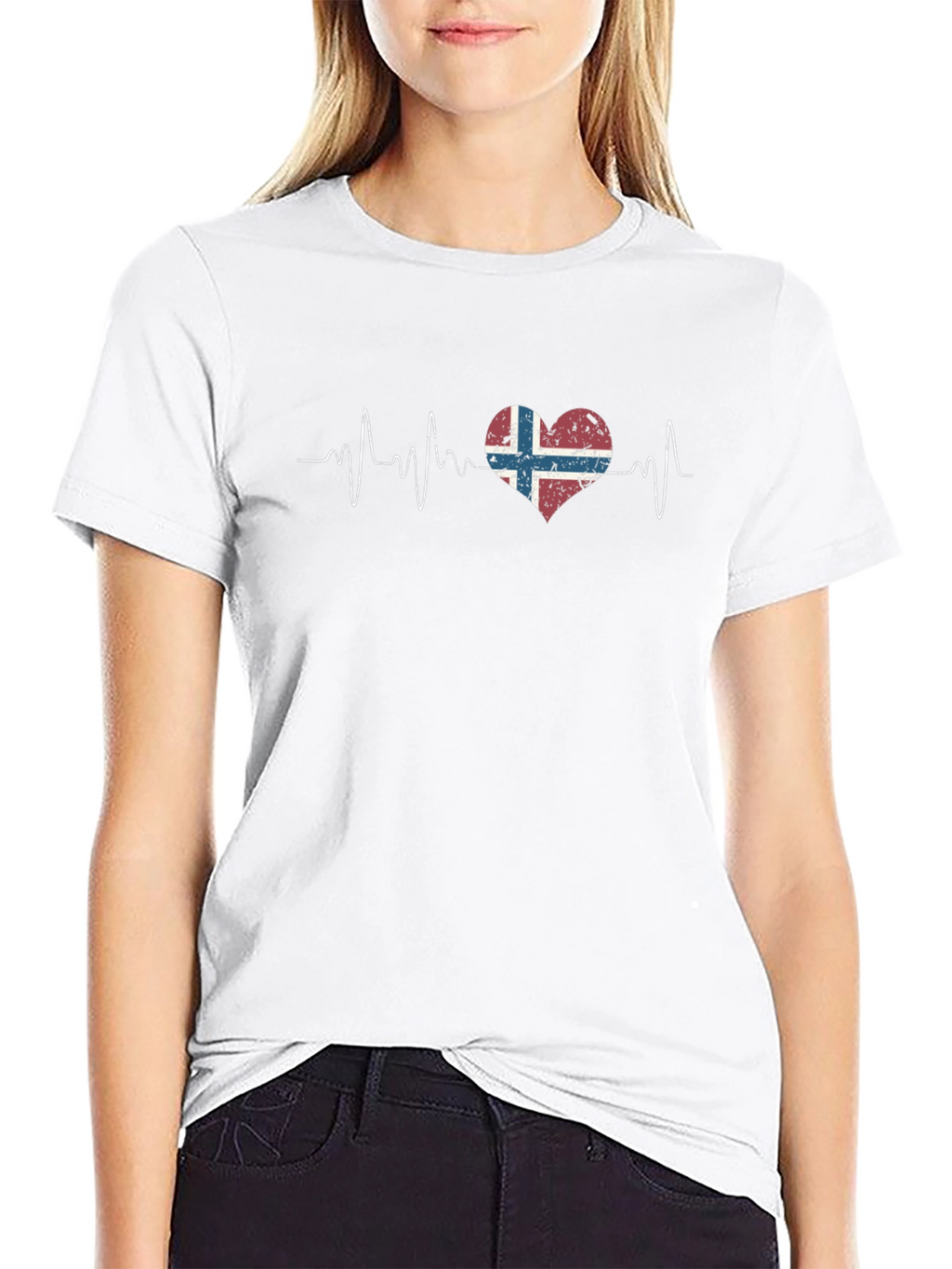 Norway Flag Heartbeat T-Shirt - Distressed Design