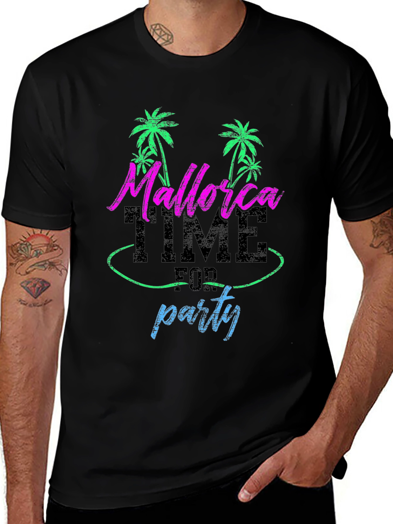 Mallorca Time for Party Graphic Tee - Black Cotton T-Shirt