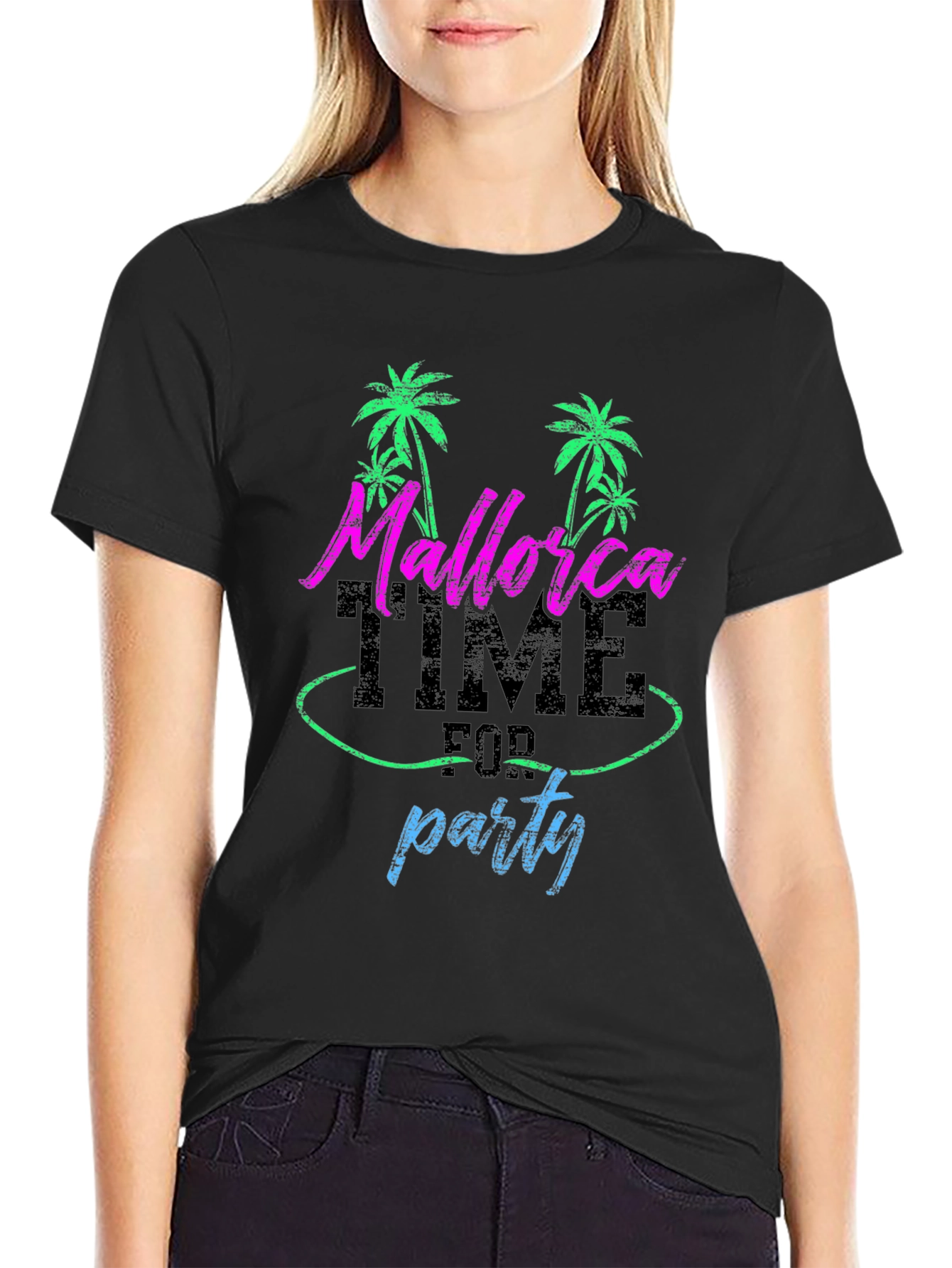 Mallorca Time for Party Graphic Tee - Black Cotton T-Shirt