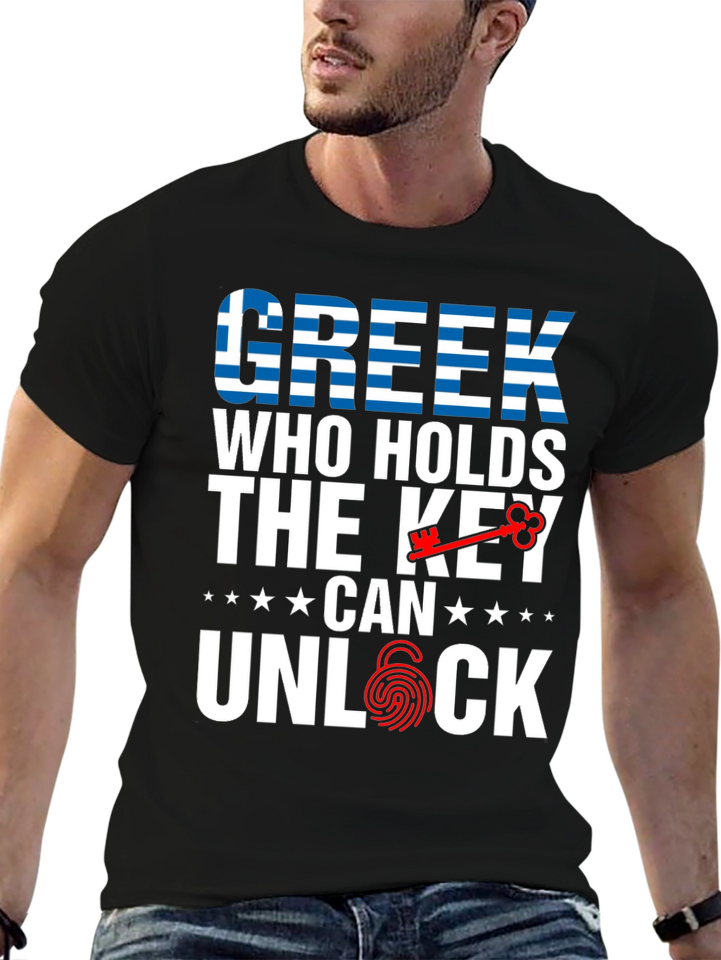 Greek Key Unlock T-Shirt - Greece Flag Design