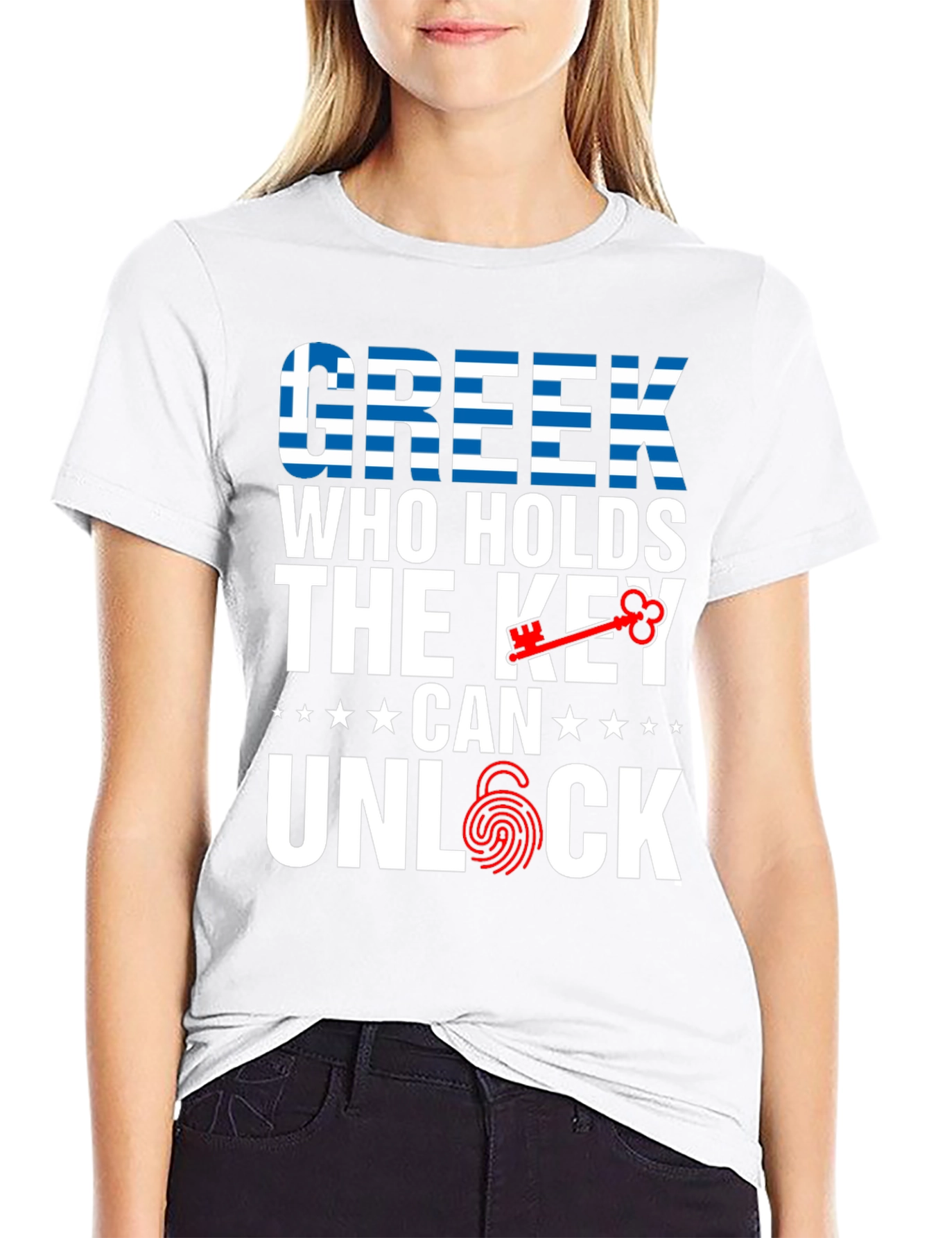 Greek Key Unlock T-Shirt - Greece Flag Design