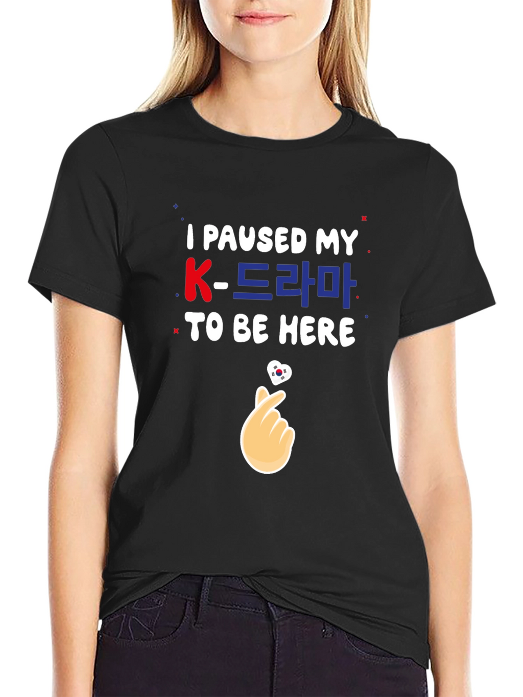 I Paused My K-Drama Black T-Shirt