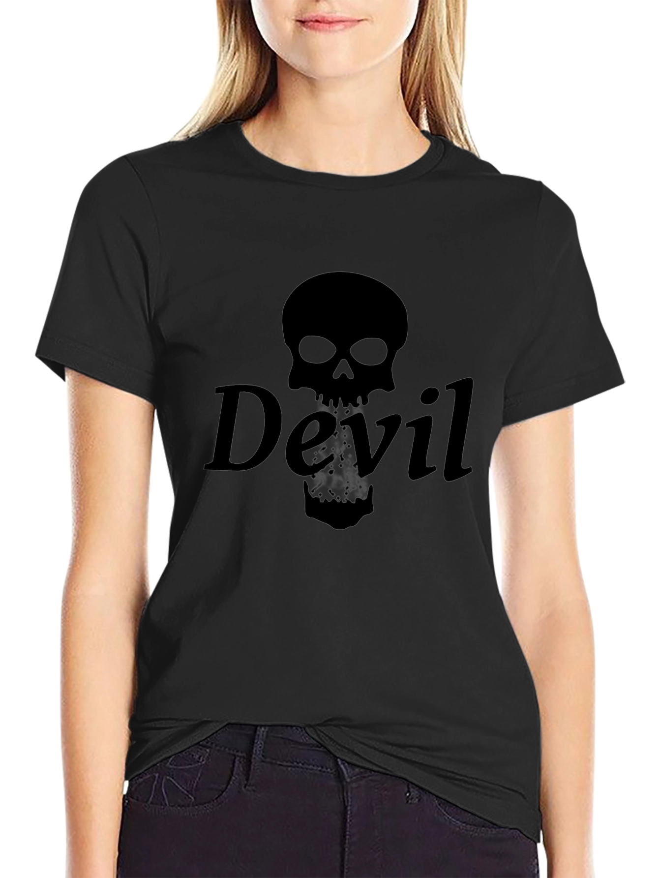 Devil Skull Graphic Tee - Mens Black Cotton T-Shirt