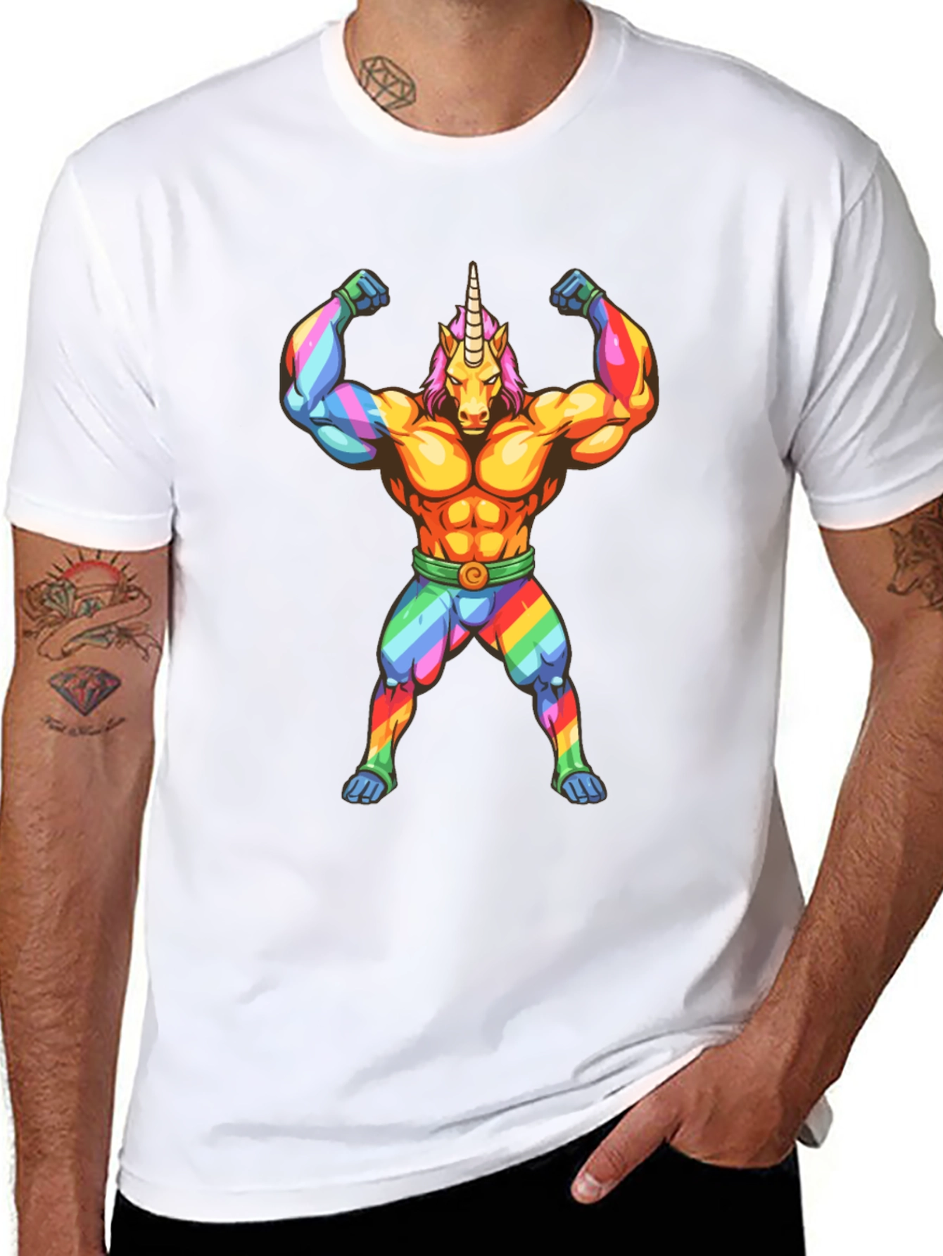 Rainbow Unicorn Muscle T-Shirt - Bold Graphic Tee
